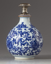 A blue and white silver mounted hookah base