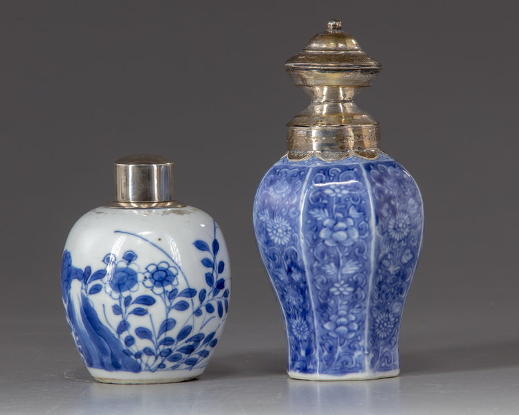 A Chinese  blue and white jar and tea caddy