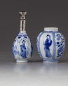 Two blue and white miniature vessels