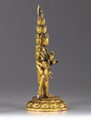 A Sino-Tibetan gilt bronze multi-headed Avalokitesvara