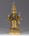 A Sino-Tibetan gilt bronze multi-headed Avalokitesvara
