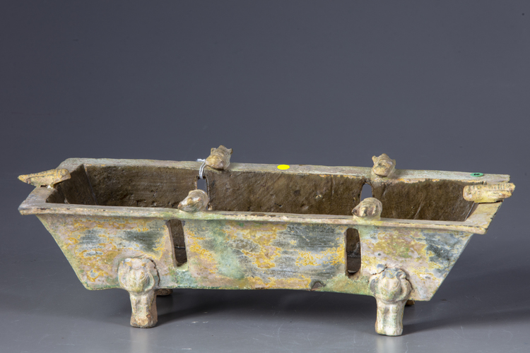 A CHINESE TERRACOTTA BRAZIER WITH CICADA'S, WESTERN HAN DYNASTY (206 BC-24 AD)