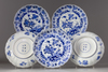 Five blue and white dishes