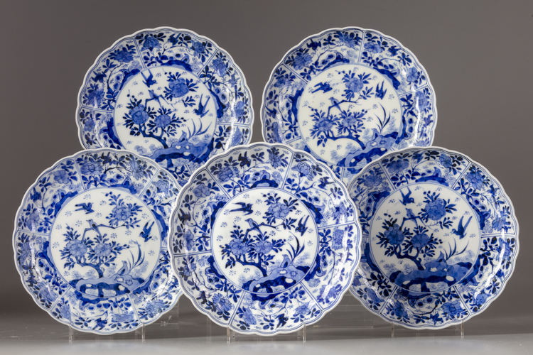 Five blue and white dishes