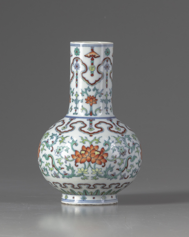 A small Chinese doucai scrollin lotus vase