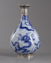 A blue and white silver mounted pear shaped 'dragon' vase, yuhuchunping