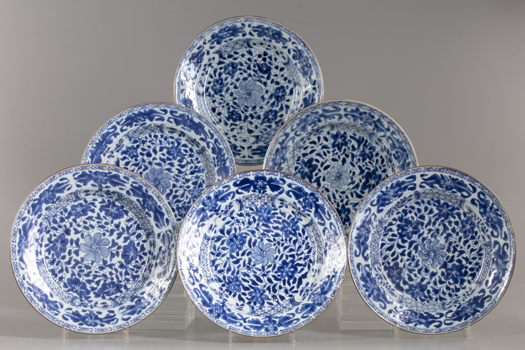 Six Chinese blue and white dishes