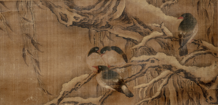 A Chinese hanging scroll depicting birds by Hsü-Hsi