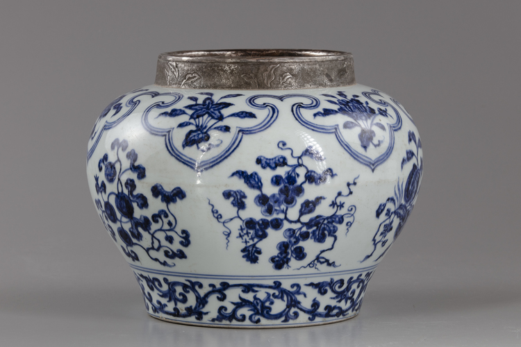A Chinese  blue and white silver-mounted jar