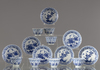 Seven Chinese blue and white cups and saucers