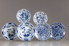 Three pairs of Chinese blue and white dishes