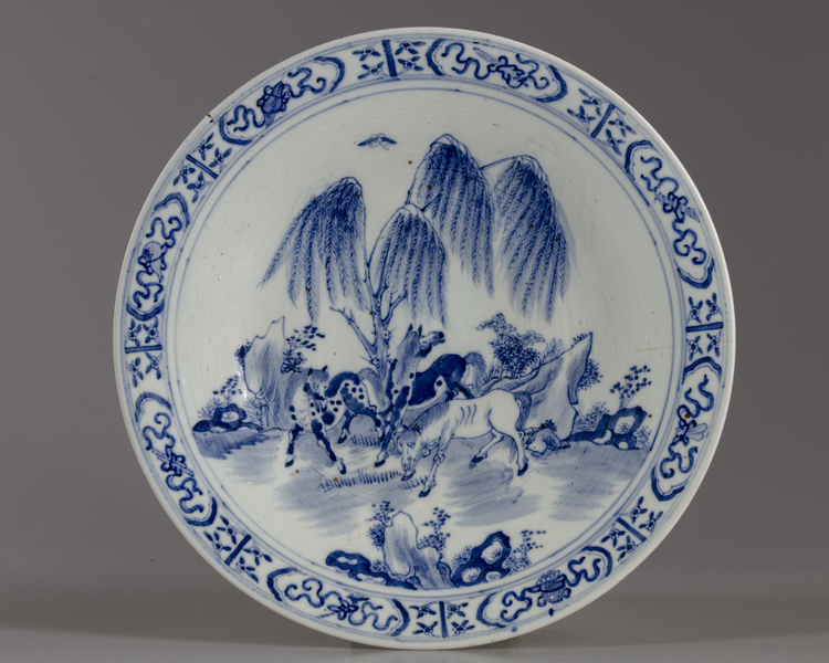 A Chinese blue and white 'horses' charger