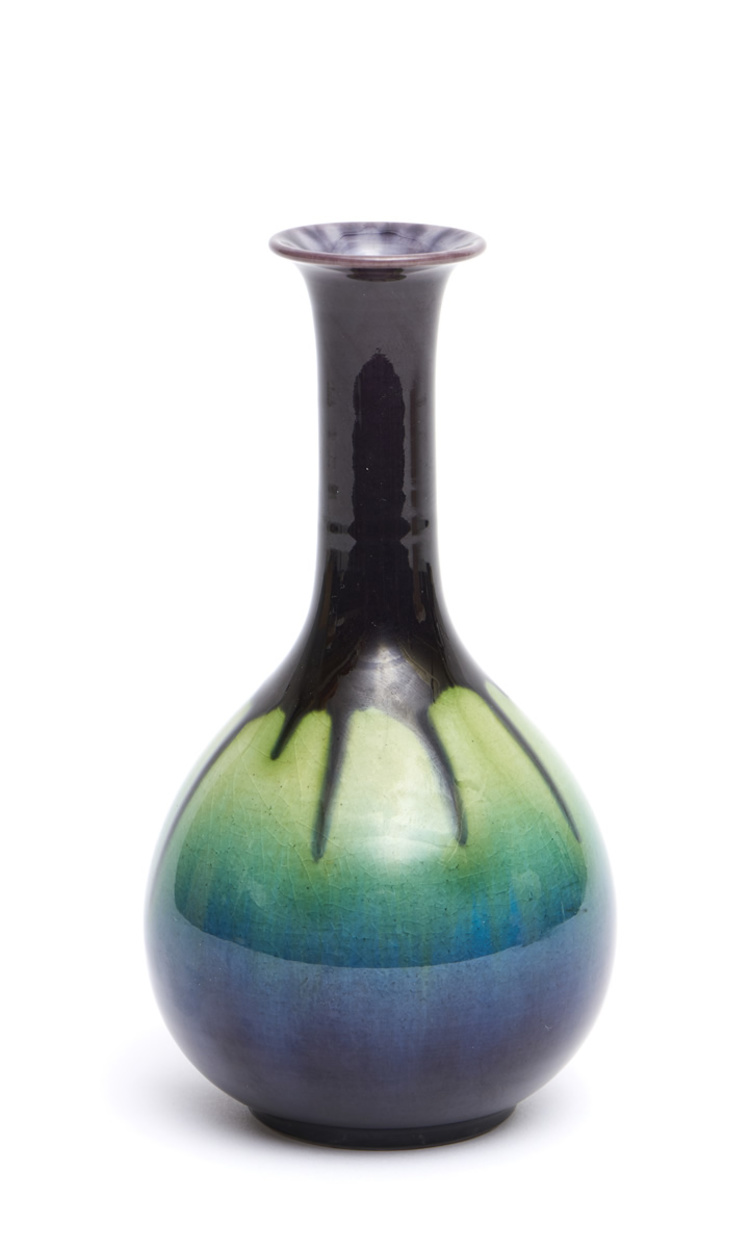 A small Kutani-ware porcelain vase with a tall neck