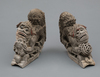 A rare set of two plain wooden corbels from Kyūshū with carved Chinese lions (karashishi)