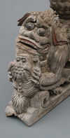A rare set of two plain wooden corbels from Kyūshū with carved Chinese lions (karashishi)