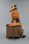 A large gilded Japanese ōyoroi with orange cords (hi’ito odoshi yoroi). A large hoshikabuto-helmet with gilded parts, large fukikaeshi