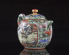 A Chinese green-ground famille rose 'Hui Mountain Retreat' teapot and cover