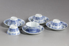 Five Chinese blue and white cups and four saucers