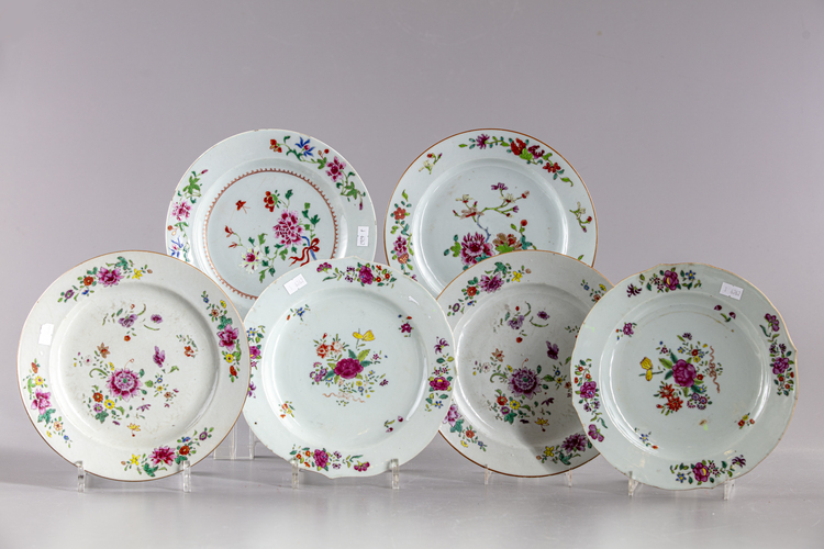 Six Chinese famille rose dishes