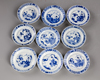 Nine small Chinese blue and white saucers