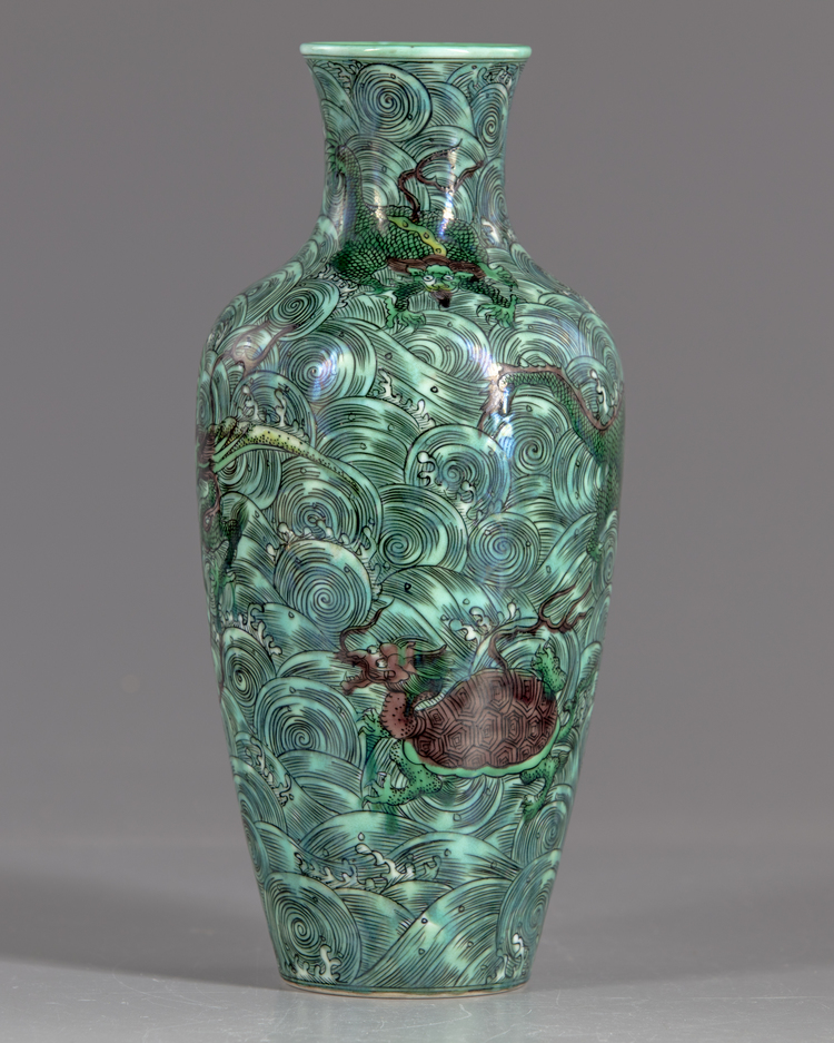 A Chinese green ground vase