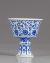 A Chinese blue and white lanca character stem cup