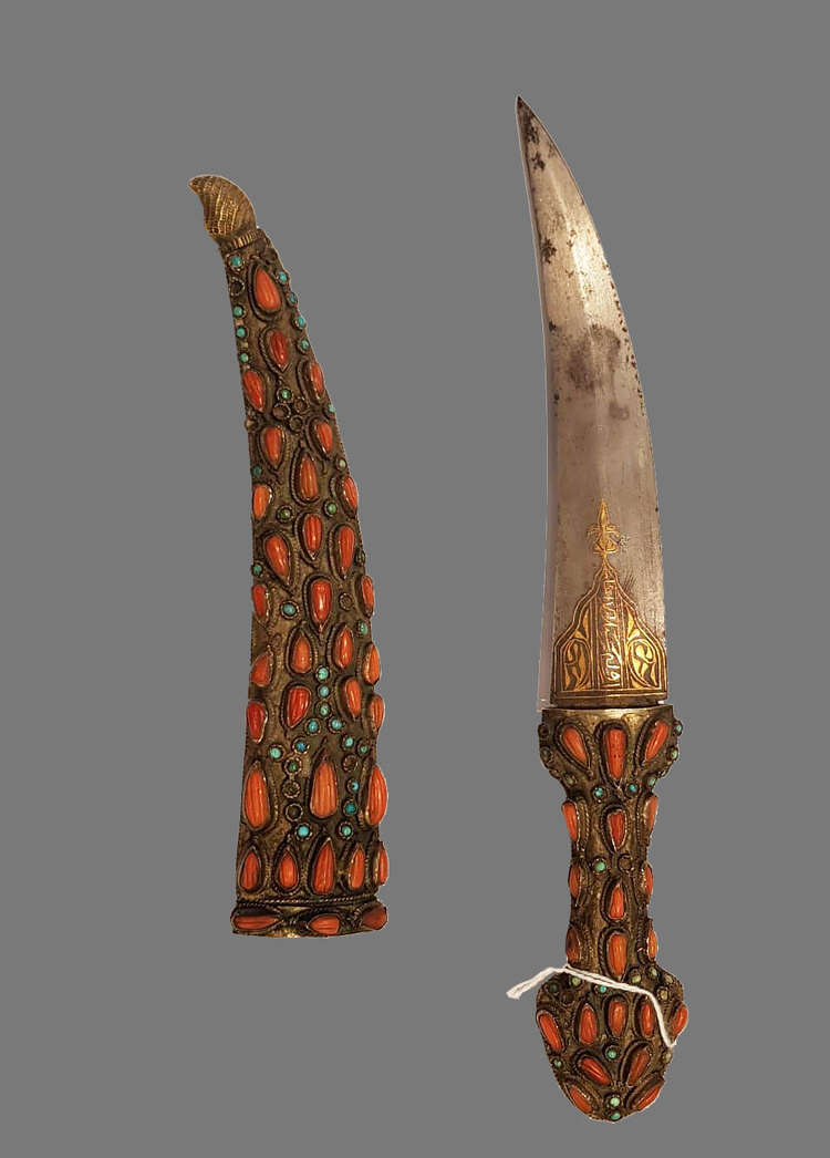 An ottoman Khanjar with scabbard inlaid with coral and turquoise, 