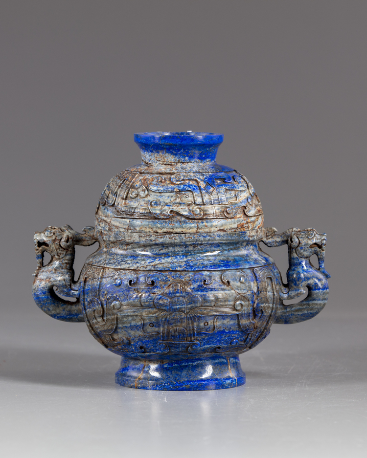 A Chinese lapis lazuli archiastic censer and cover