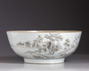 A Chinese grisaille-decorated 'hundred birds' punch bowl