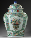 A large Chinese famille verte baluster vase and a wucai cover