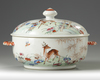 A CHINESE FAMILLE ROSE 'DEER' TUREEN AND COVER, 18TH CENTURY