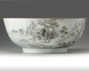 A Chinese grisaille-decorated 'hundred birds' punch bowl