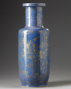 A CHINESE POWDER-BLUE GROUND GILT DECORATED ROULEAU VASE