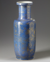 A CHINESE POWDER-BLUE GROUND GILT DECORATED ROULEAU VASE