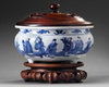 A Chinese blue and white 'Eight Immortals' tripod censer