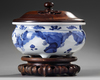 A Chinese blue and white 'Eight Immortals' tripod censer