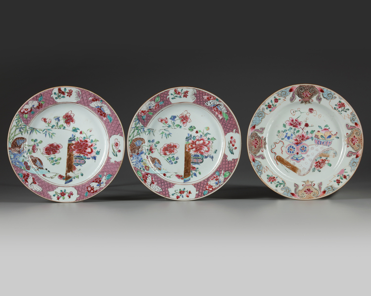 Three Chinese famille rose dishes