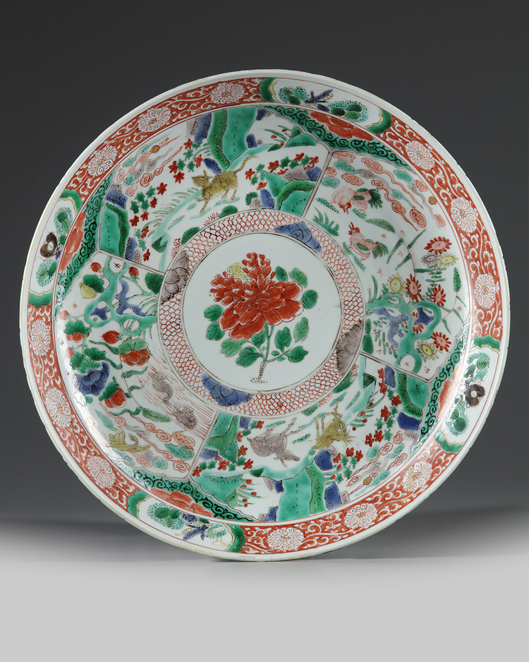 A Chinese famile verte 'auspicious animals' dish