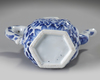 A small Chinese blue and white hexagonal ewer and cover