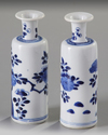 A pair of small Chinese blue and white rouleau vases