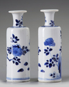 A pair of small Chinese blue and white rouleau vases
