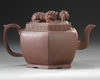A Chinese Yixing hexagonal teapot and cover