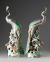 A pair of Chinese famille rose peacocks