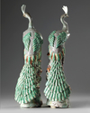 A pair of Chinese famille rose peacocks
