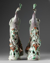 A pair of Chinese famille rose peacocks