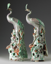 A pair of Chinese famille rose peacocks