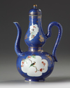 A Chinese powder blue-ground famille verte ewer and cover