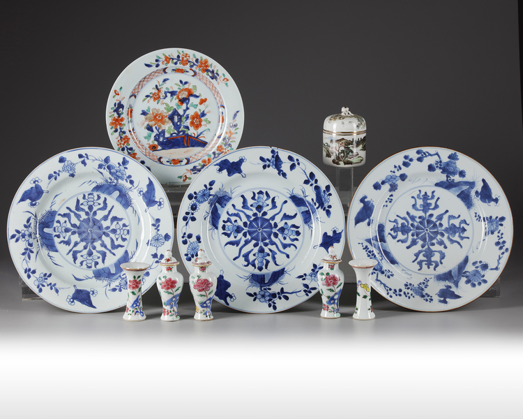 A group of Chinese famille rose and blue and white porcelain
