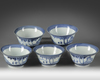 A set of five Japanese blue and white cups