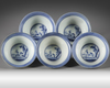 A set of five Japanese blue and white cups